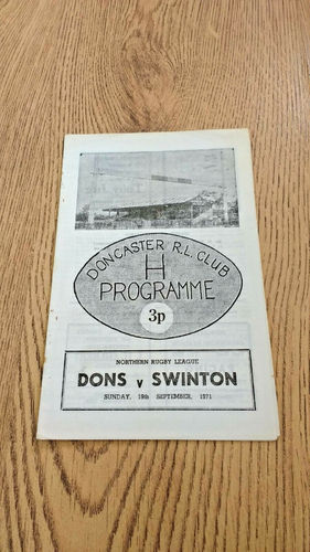 Doncaster v Swinton Sept 1971 Rugby League Programme