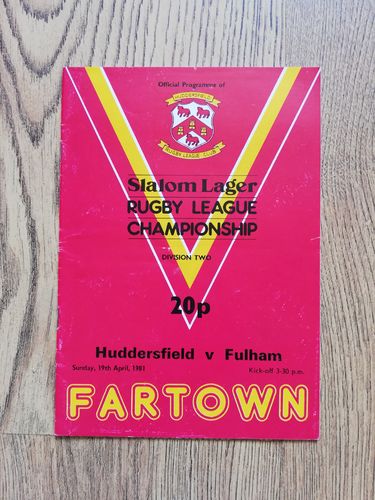 Huddersfield v Fulham Apr 1981 Rugby League Programme