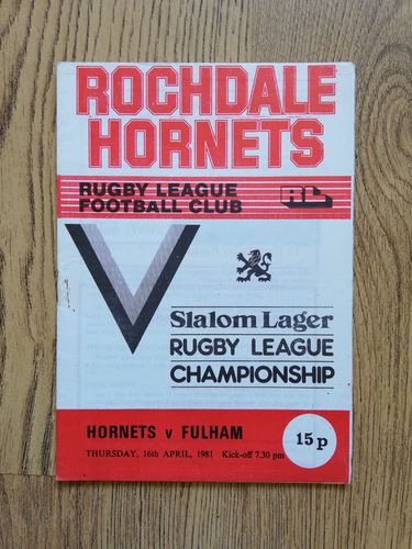 Rochdale Hornets v Fulham Apr 1981 Rugby League Programme