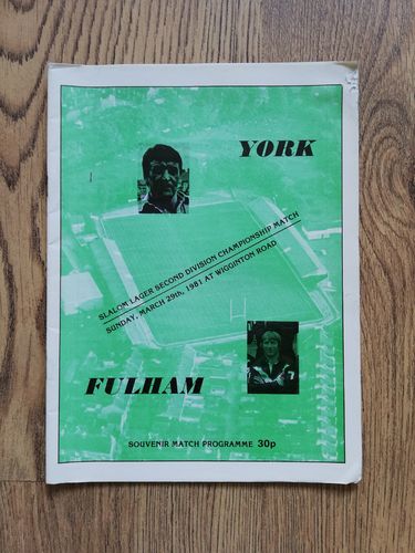 York v Fulham Mar 1981 Rugby League Programme