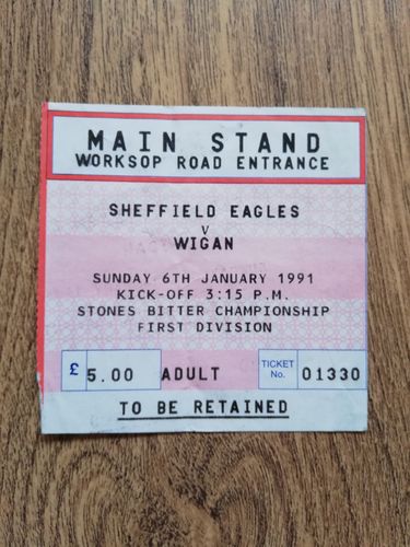 Sheffield Eagles v Wigan Jan 1991 Used Rugby League Ticket