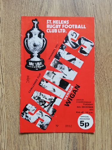 St Helens v Wigan Dec 1972 Rugby League Programme