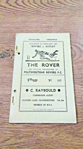 Featherstone Rovers v Batley Feb 1960 Rugby League Programme