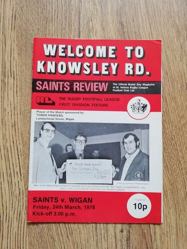 St Helens v Wigan Mar 1978 Rugby League Programme