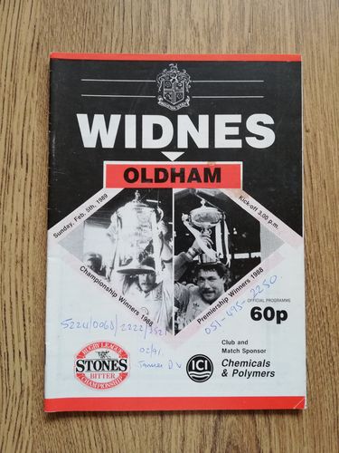 Widnes v Oldham Feb 1989 Rugby League Programme