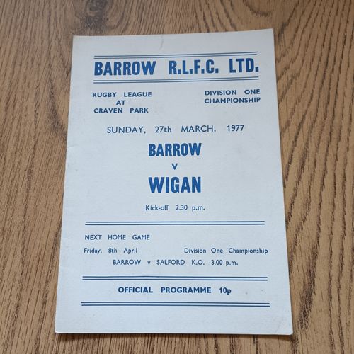 Barrow v Wigan Mar 1977 Rugby League Programme