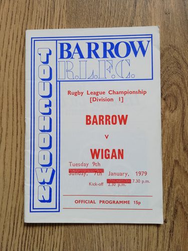 Barrow v Wigan Jan 1979 Rugby League Programme