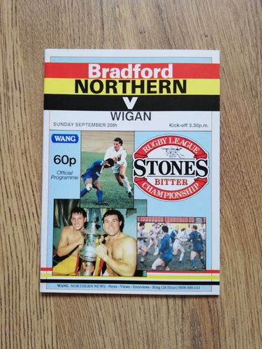 Bradford Northern v Wigan Sept 1988 Rugby League Programme