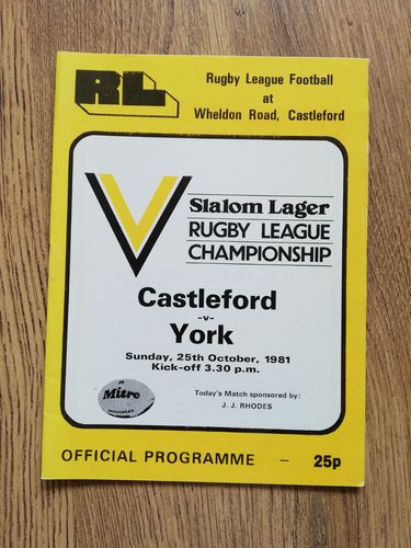Castleford v York Oct 1981 Rugby League Programme