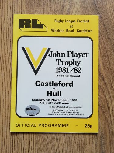 Castleford v Hull Nov 1981 John Player Trophy