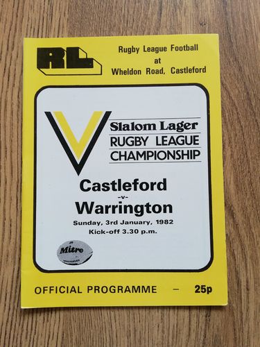 Castleford v Warrington Jan 1982 Rugby League Programme