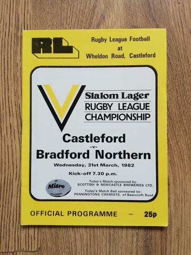 Castleford v Bradford Northern Mar 1982 Rugby League Programme