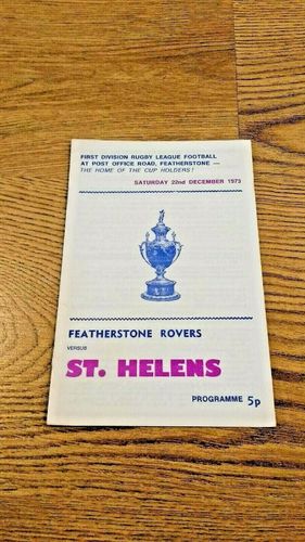Featherstone Rovers v St Helens Dec 1973 Rugby League Programme