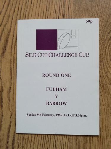 Fulham v Barrow Feb 1986 Challenge Cup Rugby League Programme
