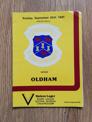 Huddersfield v Oldham Sept 1981 Rugby League Programme