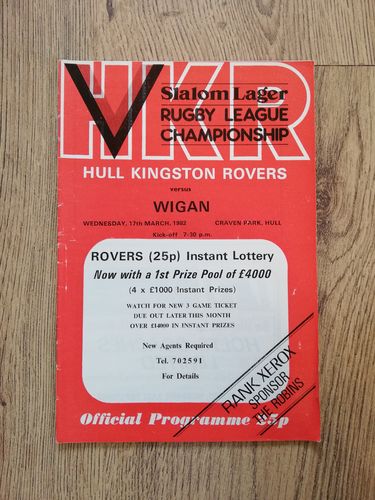 Hull KR v Wigan Mar 1982 Rugby League Programme