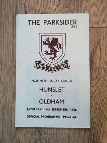 Hunslet v Oldham Sept 1968 Rugby League Programme
