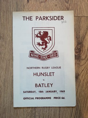 Hunslet v Batley Jan 1969 Rugby League Programme