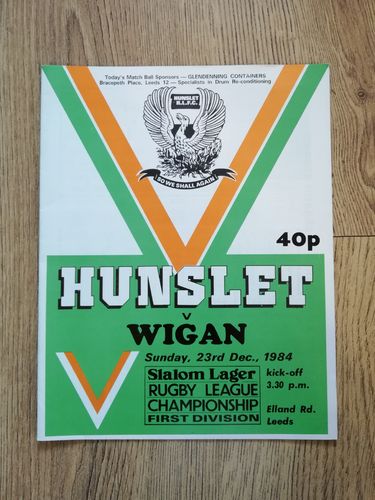Hunslet v Wigan Dec 1984 Rugby League Programme