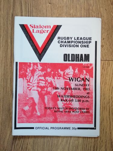 Oldham v Wigan Nov 1983 Rugby League Programme