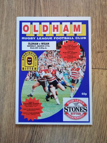 Oldham v Wigan Mar 1989 Rugby League Programme
