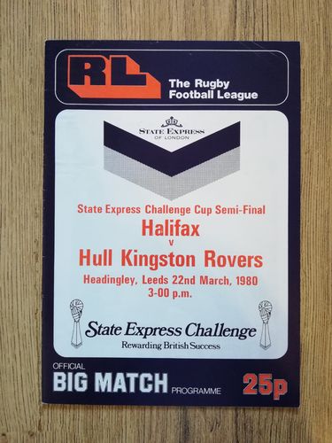 Halifax v Hull KR Mar 1980 Challenge Cup Semi-Final Rugby League Programme