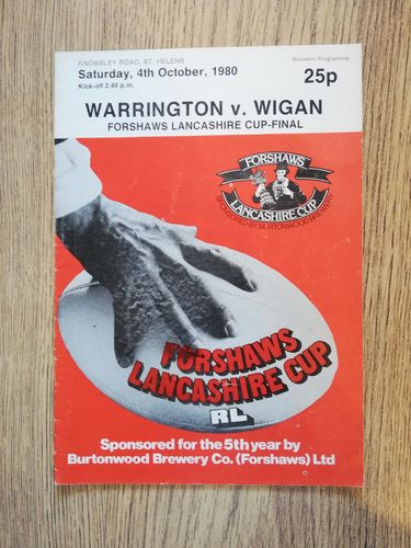 Warrington v Wigan Oct 1980 Lancashire Cup Final Rugby League Programme