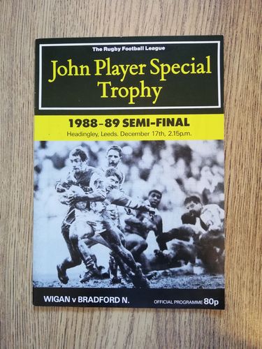 Wigan v Bradford Dec 1988 John Player Trophy Semi-Final Rugby League Programme