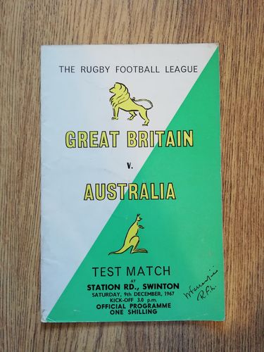 Great Britain v Australia 3rd Test 1967 Rugby League Programme
