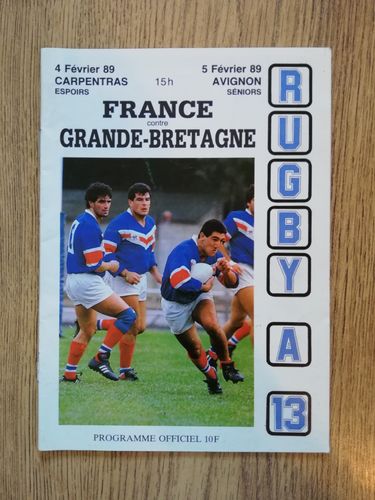 France v Great Britain Feb 1989 Rugby League Programme