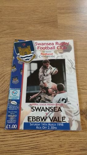 Swansea v Ebbw Vale Mar 1998 Rugby Programme