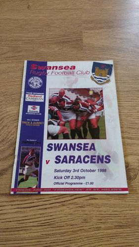 Swansea v Saracens Oct 1998 Rugby Programme