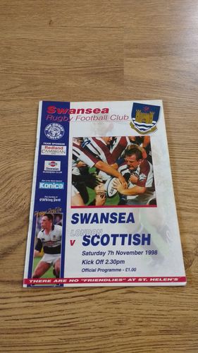 Swansea v London Scottish Nov 1998 Rugby Programme
