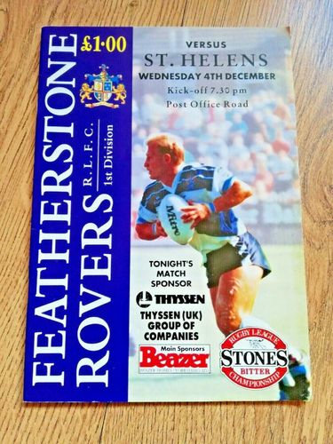 Featherstone Rovers v St Helens Dec 1991 Rugby League Programme