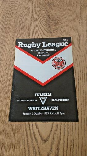 Fulham v Whitehaven Oct 1985 Rugby League Programme