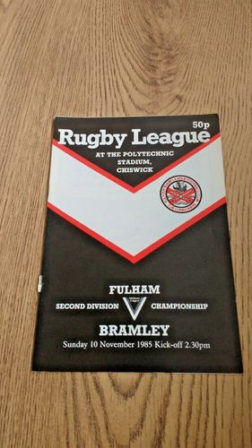 Fulham v Bramley Nov 1985 Rugby League Programme