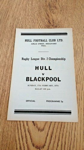 Hull v Blackpool Feb 1974 Rugby League Programme
