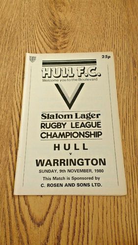 Hull v Warrington Nov 1980 Rugby League Programme