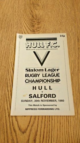 Hull v Salford Nov 1980 Rugby League Programme