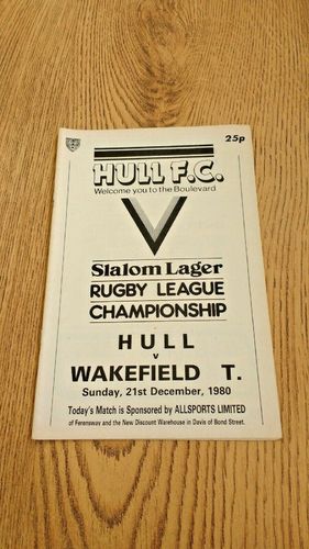 Hull v Wakefield Trinity Dec 1980 Rugby League Programme