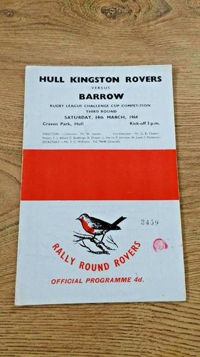 Hull KR v Barrow Mar 1964 Challenge Cup Rugby League Programme