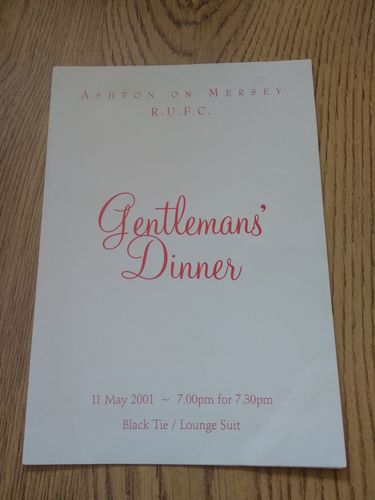 Ashton-on-Mersey Rugby Club 2001 Signed Gentlemans' Dinner Menu