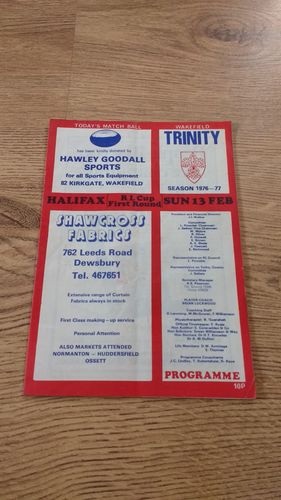 Wakefield Trinity v Halifax Feb 1977 Challenge Cup