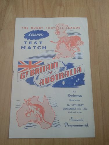 Great Britain v Australia 2nd Test 1952 Rugby League Programme