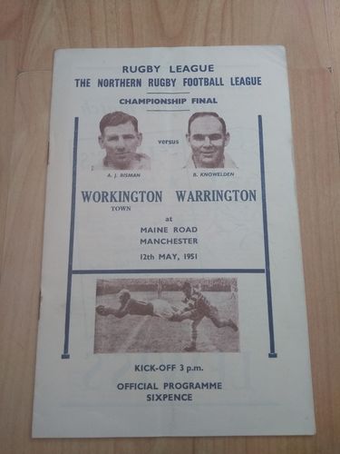 Workington v Warrington May 1951 Championship Final Rugby League Programme