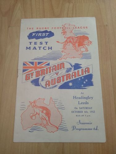 Great Britain v Australia 1st Test 1952 Rugby League Programme