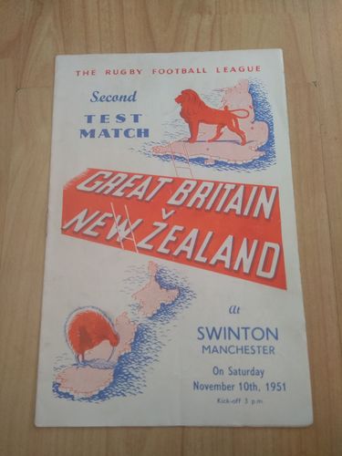 Great Britain v New Zealand  2nd Test 1951 Rugby League Programme