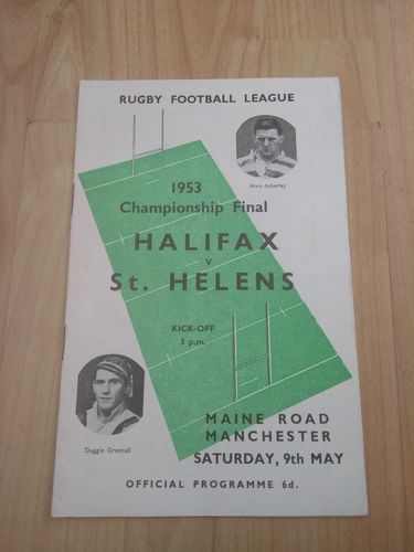 Halifax v St Helens 1953 Championship Final Rugby League Programme