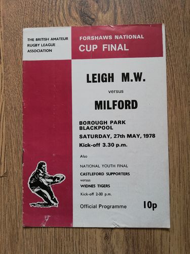 Leigh Miners Welfare v Milford May 1978 BARLA Cup Final Rugby League Programme
