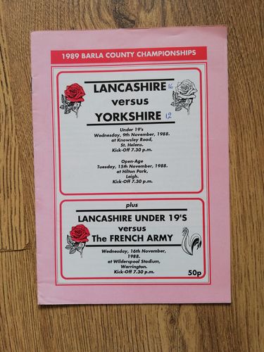 Lancashire v Yorkshire Nov 1988 Amateur Rugby League Programme